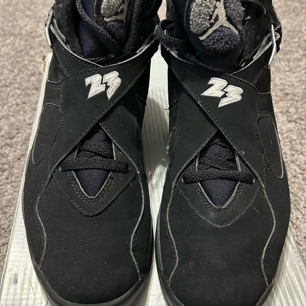 Air Jordan 8 Retro Black Sneakers with Silver Accents